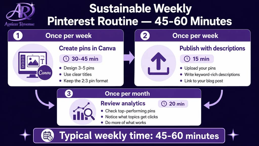 Pinterest weekly routine senior affiliate bloggers 45-60 minutes sustainable