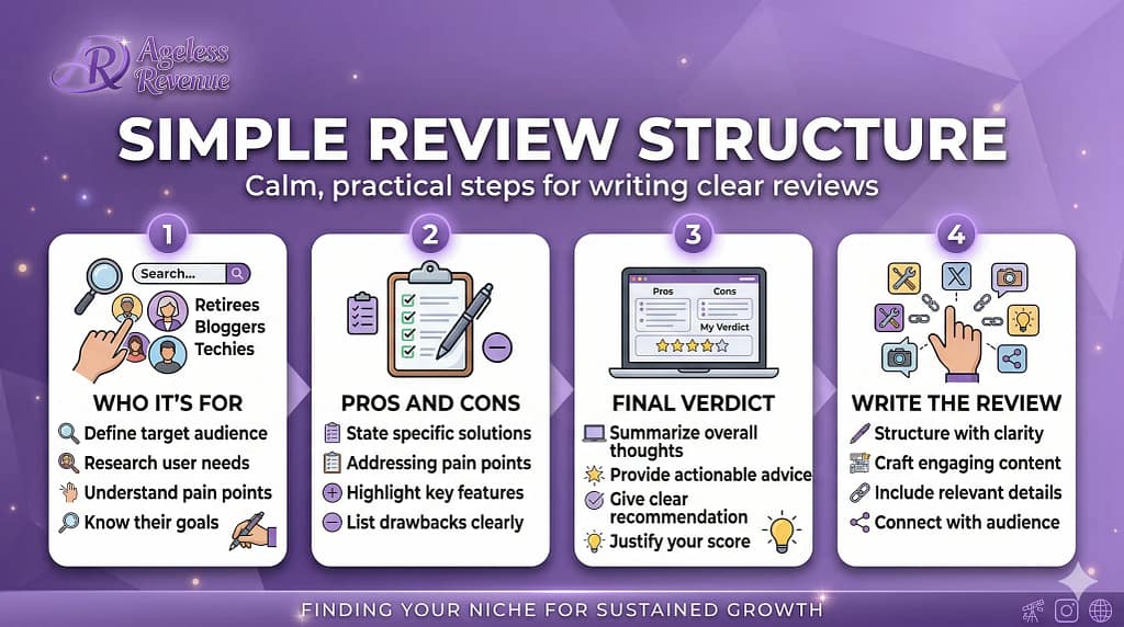 Roadmap graphic showing a simple product review structure for beginners