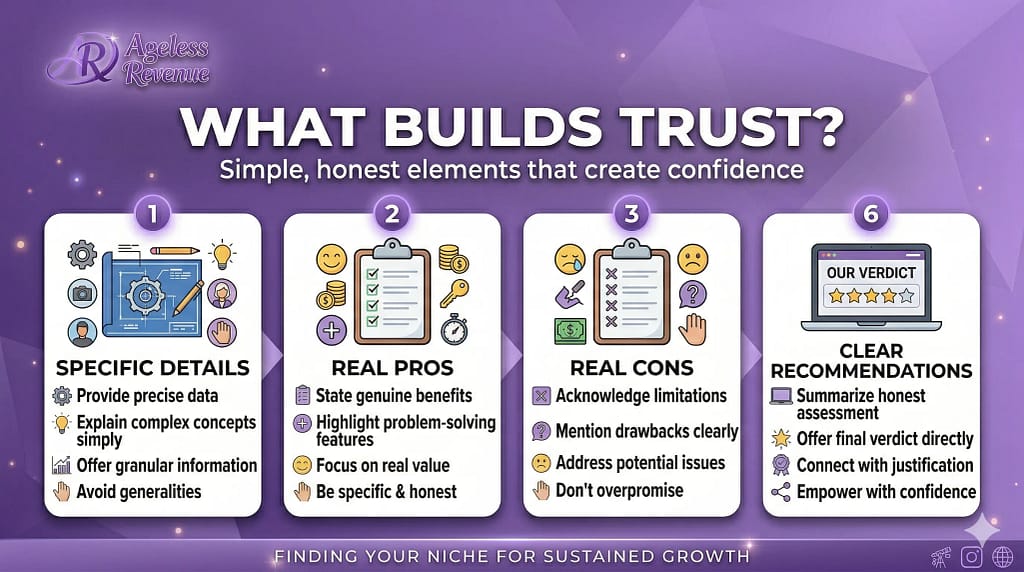 Graphic showing what builds trust in affiliate product reviews