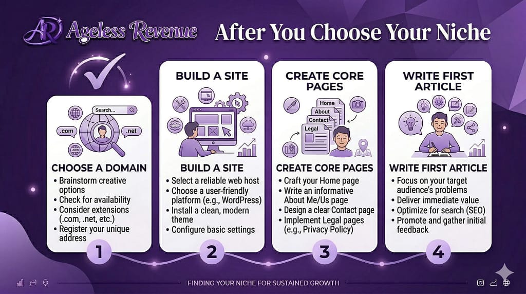 Roadmap graphic showing the next steps after choosing a niche