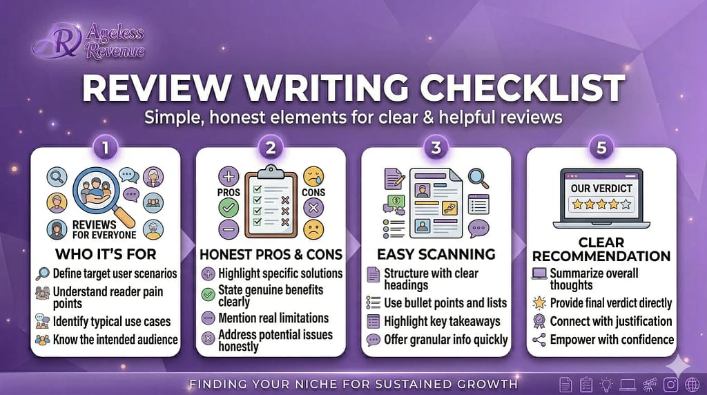 Checklist graphic for reviewing product review quality before publishing