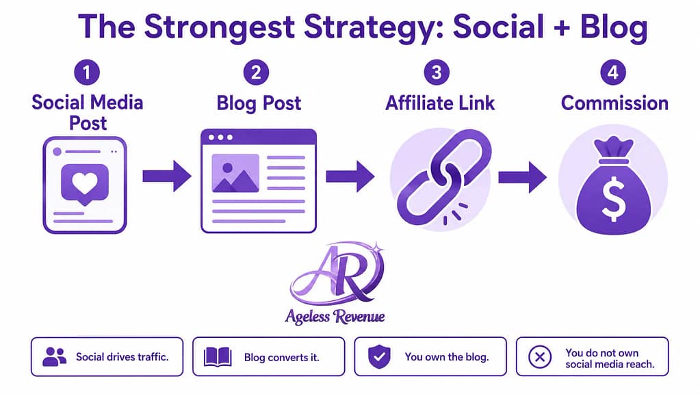 Social media paired with blog for affiliate marketing — traffic flow diagram