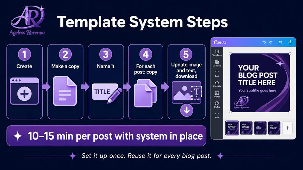 Canva template system save reuse 10 minutes per post blog images
