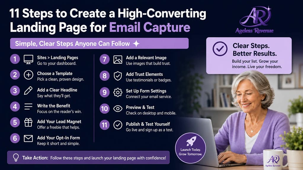 MailerLite landing page builder steps free under 1 hour
