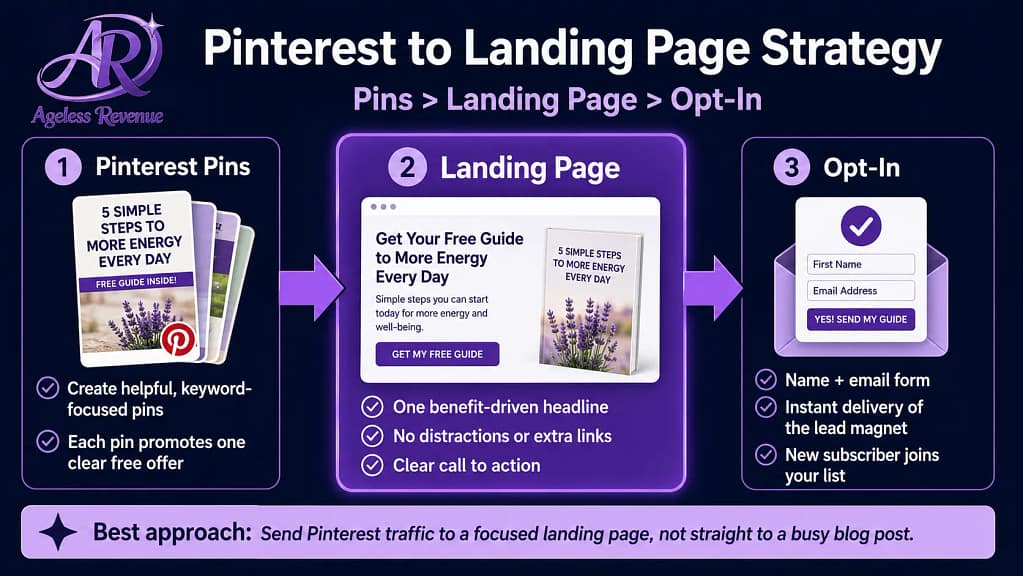 Pinterest email list growth landing page pins lead magnet mockup