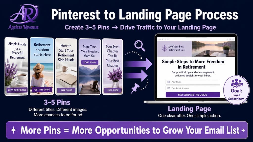 Pinterest pins landing page opt-in lead magnet traffic retiree