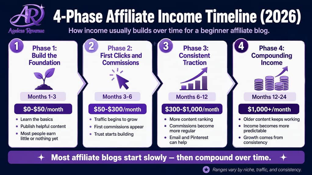 Realistic monthly income timeline affiliate blog months 1 to 12 plus
