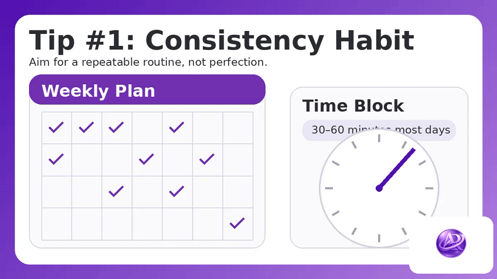 Calendar and timer visual representing a simple, consistent learning schedule for affiliate training