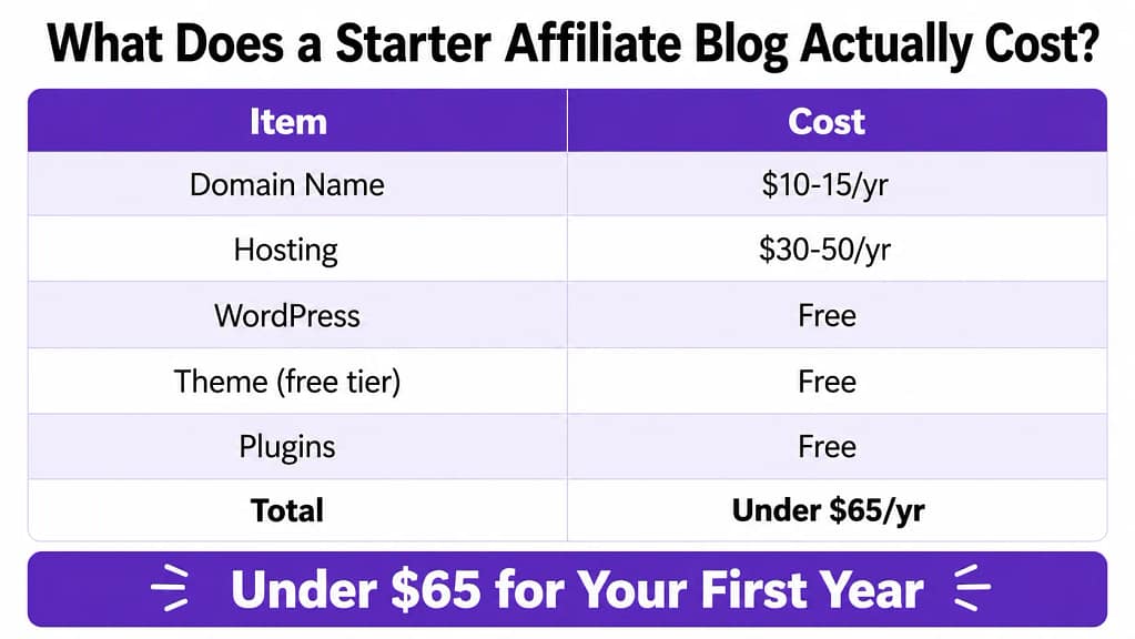How much does it cost to start an affiliate marketing blog — first year cost breakdown
