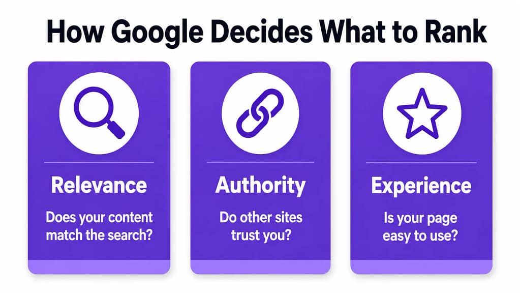 How Google decides what to rank — relevance authority experience three factors