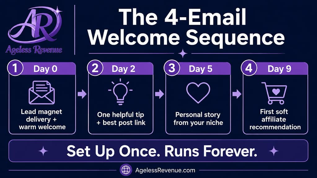 Four email welcome sequence retiree blogger day 1 2 5 9