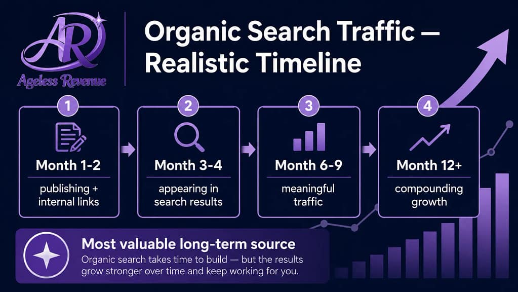 Organic search traffic affiliate blog timeline 3-12 months consistency