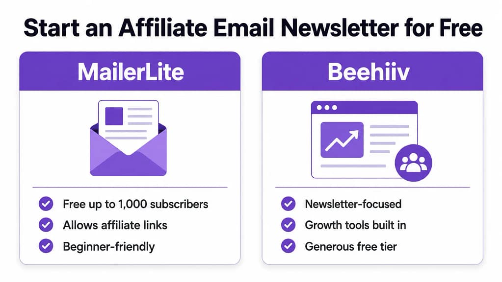 Email newsletter affiliate marketing without a blog — free tools to start from zero