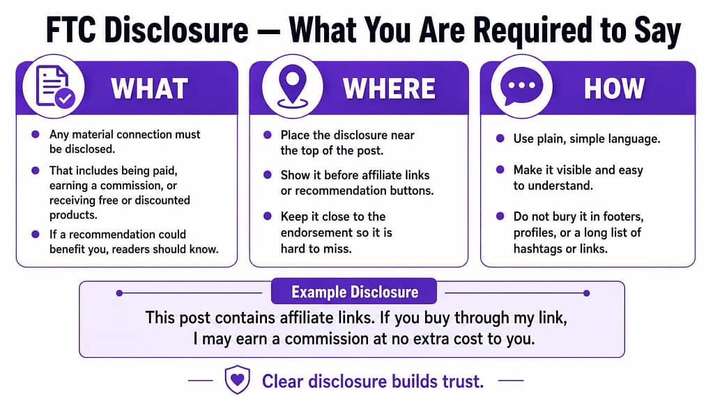 FTC disclosure affiliate marketing — example disclosure language for product reviews