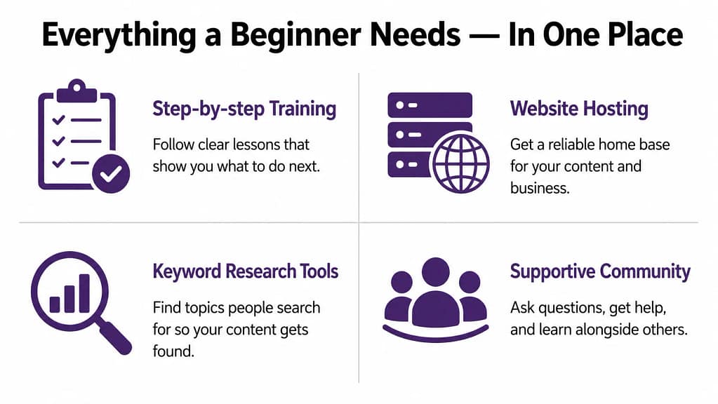 Wealthy Affiliate platform overview for beginners — training hosting tools and community in one place