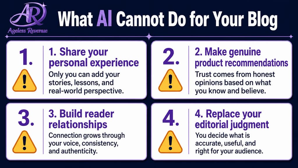 What AI cannot do for affiliate blogging personal experience recommendations voice
