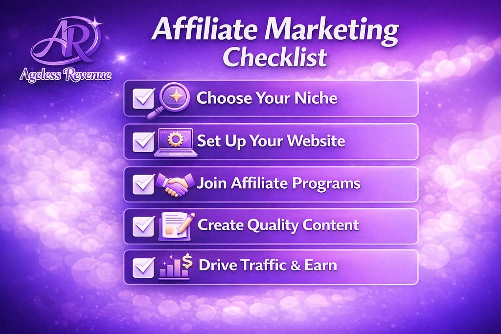 Weekly affiliate marketing workflow checklist for beginners: plan, draft, publish, share, improve.
